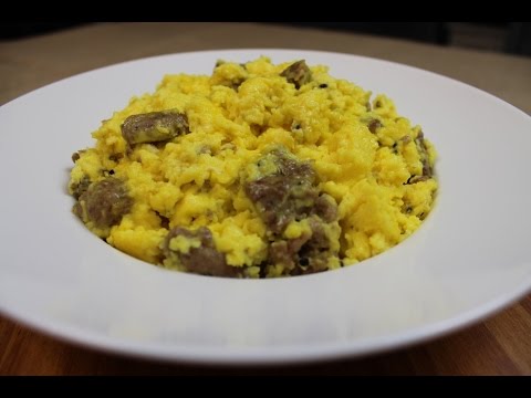 Scrambled Eggs with Cheese, Sausage & Buttered Toast