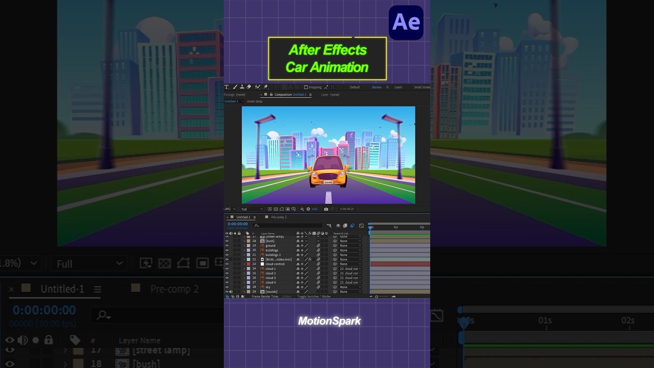2D Animation - Car Looping Animation In After Effects Tutorial. #tutorial #aftereffects #shorts