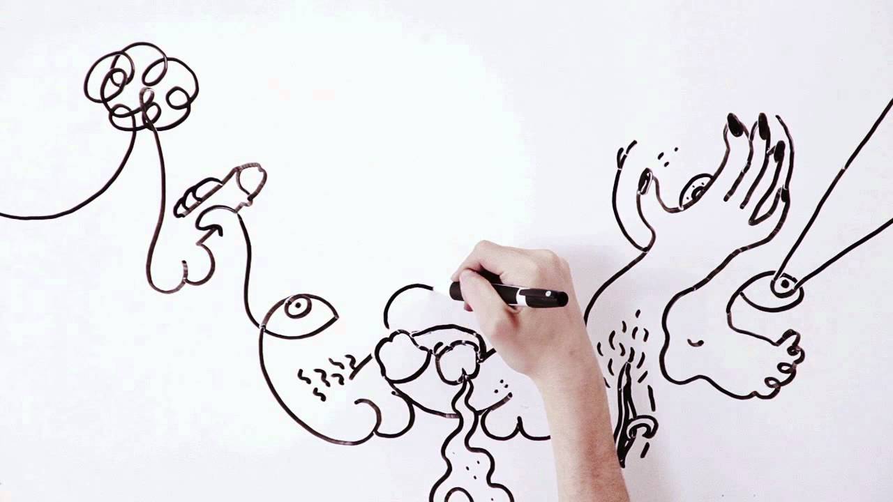 En hand ritar på en whiteboardtavla