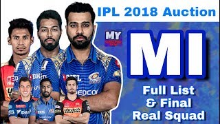 IPL 2018 Auction : MI - Final Full List of Players & Real Squad | Mumbai Indians