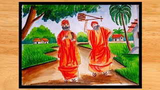 BAUL SCENERY DRAWING|VILLAGE SCENERY DRAWING WITH BAUL EASY|BAUL SCENERY #baul #scenery