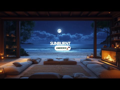 Full Moon & Fireplace Ambience 🌊 Sleep, Read & Relax with Ocean Waves and Nature Sounds