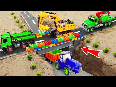 Car JCB - Crane, Excavator, Truck rescue mini Tractor and making lego concrete bridge - Toy for kids