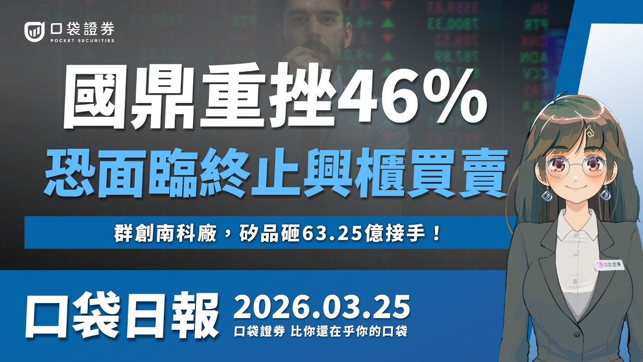 【口袋日報】國鼎重挫46%,面臨終止興櫃買賣!群創南科廠,矽品砸63.25億接手!2026.03.25