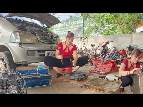 Genius girl repairs and maintains cars.