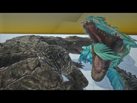 THE MOSASAURUS VS GIANT PURUSSAURUS EPIC BATTLE - ANIMAL REVOLT BATTLE SIMULATOR
