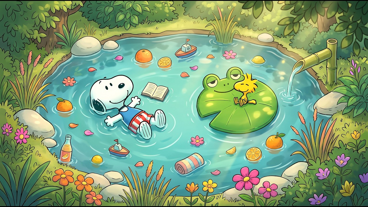 Snoopy Summer Floating Garden Pond ☀️🌿 Warm Summer Lofi Beats for Study, Work & Peaceful Nature