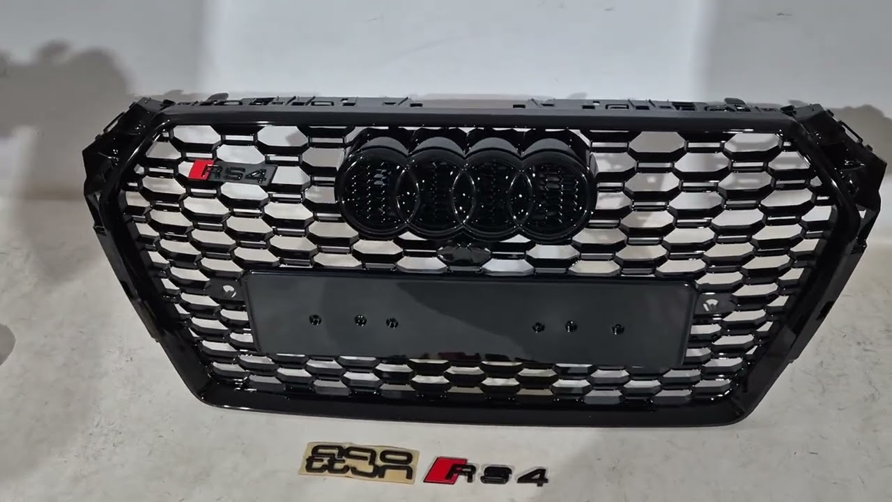 Audi A4 B9 2015-2024 гг. Передняя решетка RS-Style с надписью Quattro (2016-2019, черная) Video 1