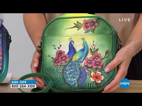 Anuschka – Handbemalte Umhängetasche aus Leder mit Kreditkartenfach ...