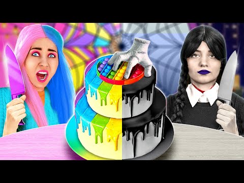 PINK VS. BLACK CAKE DECORATING CHALLENGE | Wednesday Addams VS Enid Cooking Challenge on 123 GO L...