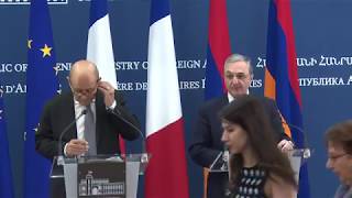 Remarks by Foreign Minister Zohrab Mnatsakanyan on the outcomes of the meeting with French Foreign Minister Jean-Yves Le Drian