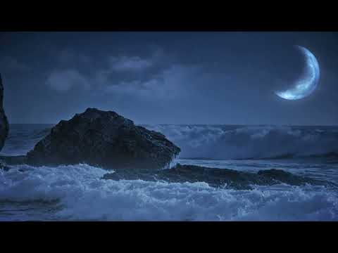 Moonlit Ocean Waves Crashing on Rocks Sound Therapy For Sleep Studying
