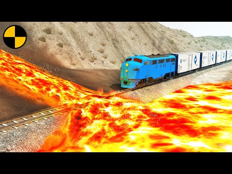 Trains vs Lava Crosses Railroad 😱 BeamNG.Drive