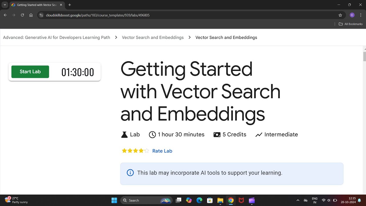 Getting Started with Vector Search and Embeddings Advanced lab