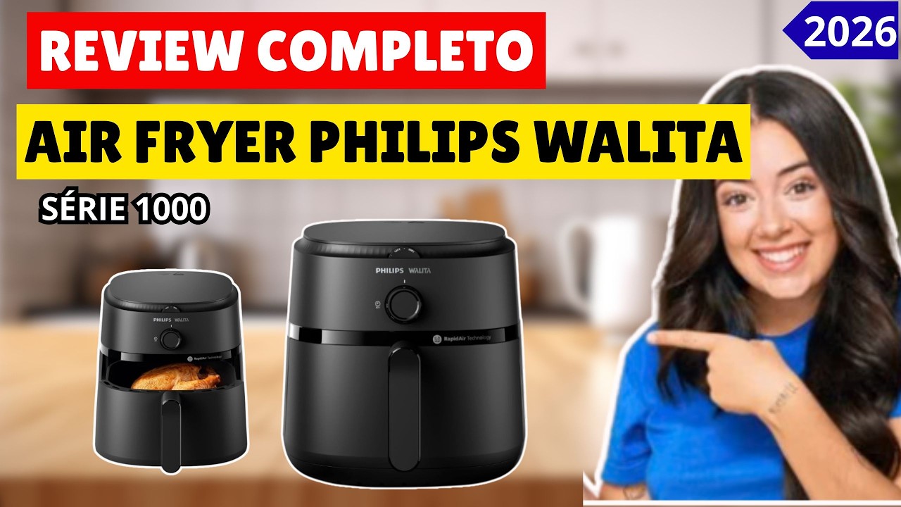 Miniatura da avaliação em vídeo de Fritadeira Sem Óleo Philips Walita Série 1000 XL NA120 4,2L 1500W