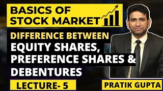 Diff. b/w Equity Shares, Preference Shares & Debentures by Pratik Gupta | Basics of Stock Market L5
