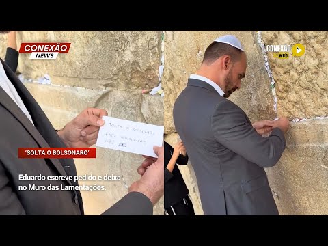 Vídeo: Eduardo escreve pedido e deixa no Muro das Lamentações.