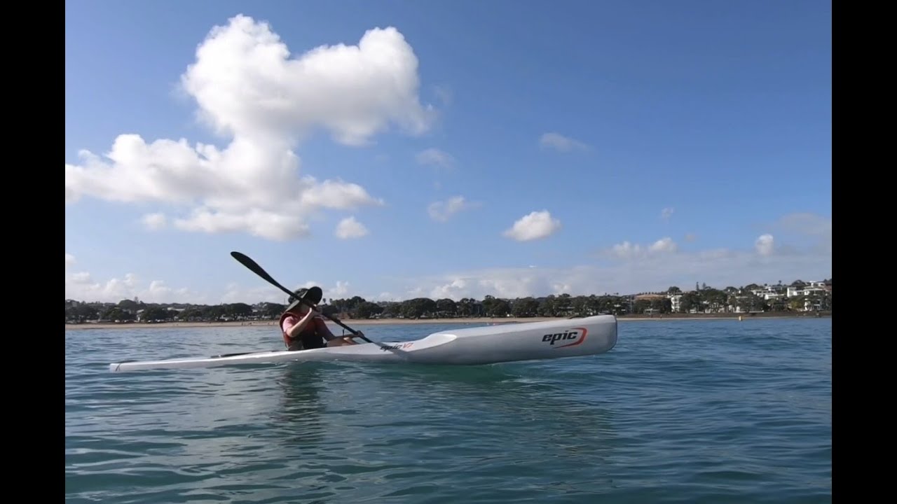Alexandra (11 year old) paddling the V7 surfski in the waves!