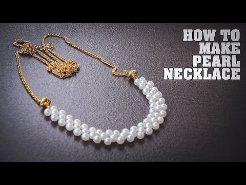 How To Make Pearl Necklace with Gold Chain - DIY Pearl Jewellery Making Tutorial at Home