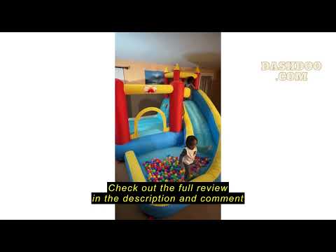 Review WELLFUNTIME Inflatable Bounce House with Slide, Jumping Castle with Blower, Climbing Wall, Da