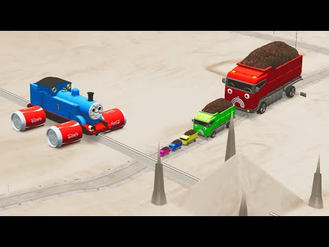 Cola Wheels Thomas the Tank Engine Vs Tayo Truck Friends Big & Small Vs Pyramids - BeamNG.Drive