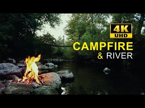 Campfire by the River (Fireplace & Nature Sounds) in 4K