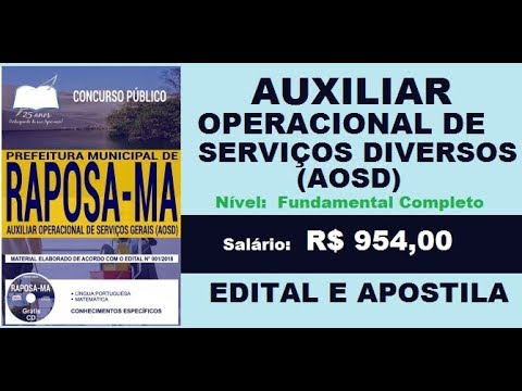Edital Apostila Concurso Prefeitura de Raposa MA 2018 Auxiliar de Serviços Diversos AOSD