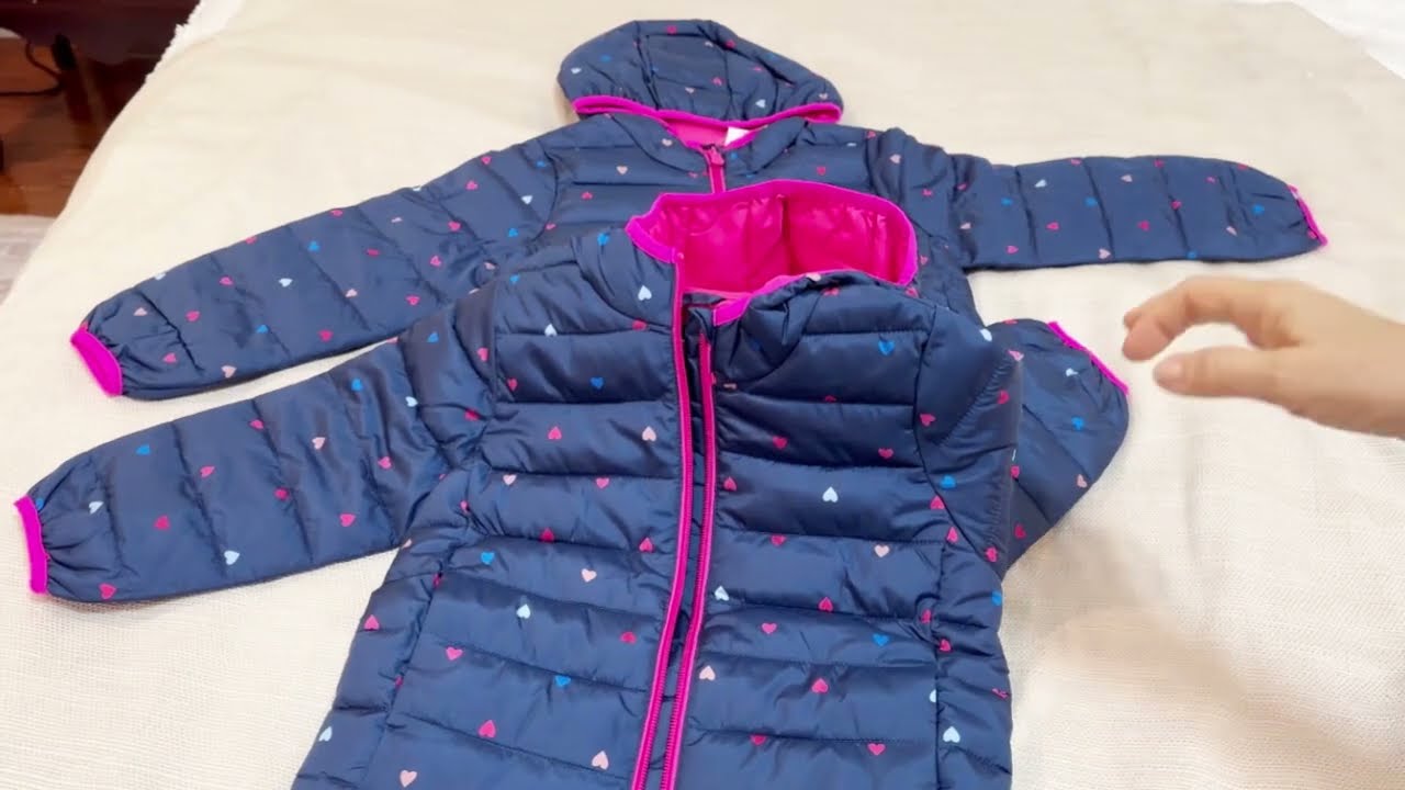 GAP Puffer Hooded Jacket GIRLS Blue & Pink with Hearts!
