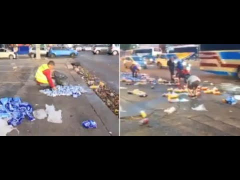 Vuelco de camión cargado con bebidas en Fernando de la Mora