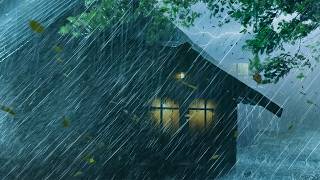 Real Stormy Night to Fall Asleep Easily | Torrential Rainstorm & Mighty Thunder | Rain White Noise