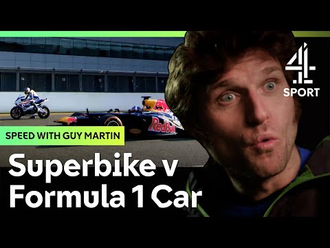 Guy Martin Races A Red Bull Formula 1 Car With His Tyco BMW Superbike | Speed With Guy Martin