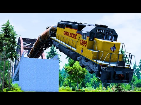 Train Derailments Accidents BROKEN Bridge & Railroad End | BeamNG Drive