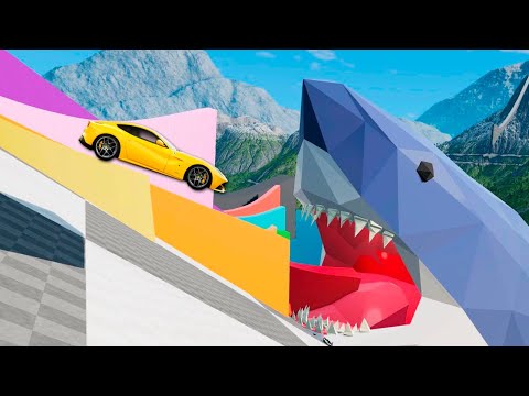 Fast cars jump into the mouth of a shark - BeamNg Drive.Speed ​​Jumping In A Giant Shark Mouth
