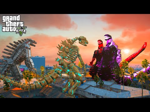 Team Shin Godzilla vs Skeleton Godzilla and mechagodzilla - GTA 5 Mods