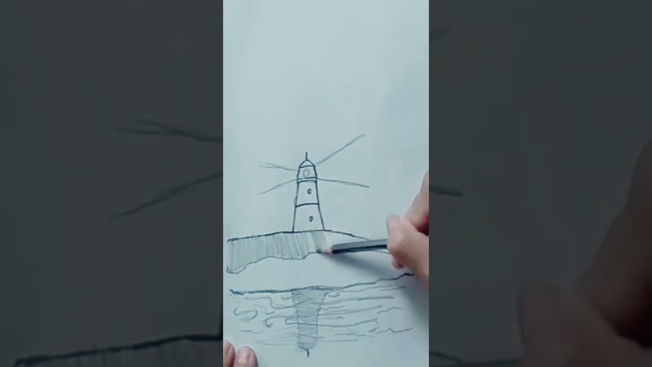 🗼🌄 Lighthouse Landscape Drawing | Pencil Shading & Reflection Art Tutorial ✨🎨🌊