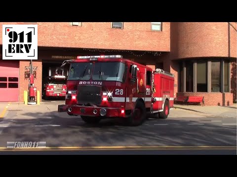 Boston Fire Engine 28 and Tower Ladder 10 Responding