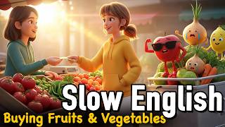 Fruits & Vegetables English | The Talking Fruit Cart! | Ashley's Funny Shopping Story | Slow English