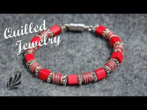 QUILLING:  Bracelet with Wire-Wrapped Paper Quilled Beads