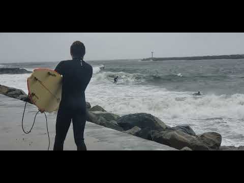 Newport Beach Harbor entrance surfing during the storm of Dec 14, 2021- Part 1