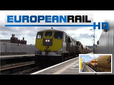 Iarnród Éireann Irish Rail 071 loco 072 + 8 High Output Ballast Wagons pass Drumcondra