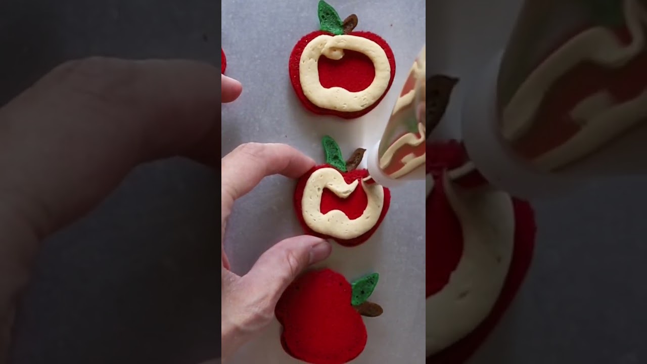 Apple Macarons filled with salted caramel and apple pie filling