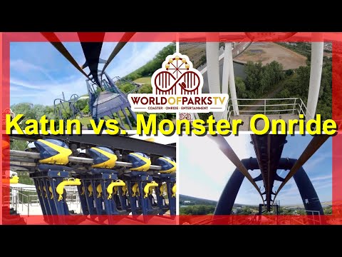 The Monster vs. Katun (Onride) Achterbahn Duell Mirabilandia – Walygator Parc (POV) Inverted Coaster
