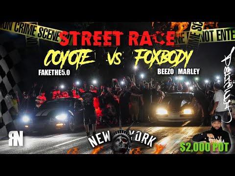 STREET RACE MUSTANG COYOTE PRO CHARGE VS MUSTANG FOXBODY ON NITROUS MADNESS AT THE LINE 😳