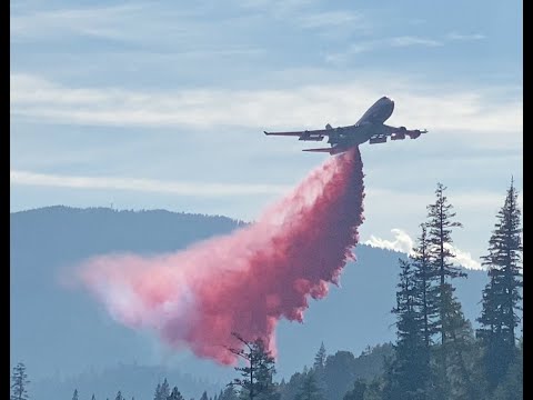 Sept 26th - 747 Air Tanker Listen to the Engines Scream as Retardant is Dropped to Pre Treat Fuels