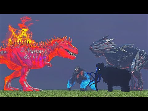 THE MIGHTY KINGS OF ARK ARMY CREATURES VS THE WORLD BOSS TYRANNOSAURUS (ARK SURVIVAL EVOLVED BATTLE)