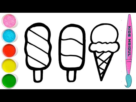 Ice cream drawing, painting and coloring for kids and toddlers | Easy Ice cream Drawing for beginner