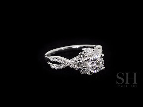 Halo cluster ring with crossover band W0349   0.80ct