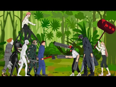 Chainsaw Man, Katana Man VS Makima ,Jason Voorhees, Michael Myers, Cartoon Cat - Drawing Cartoon 2