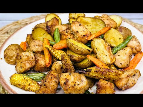 Healthy Air Fryer Chicken Bites with Veggies | Air Fryer Chicken Starter Recipe For Weight Loss