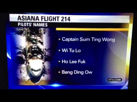 Epic TV Fail ! Anchor Reports Pilot Names 'Sum Ting Wong' and 'Wi Tu Lo'